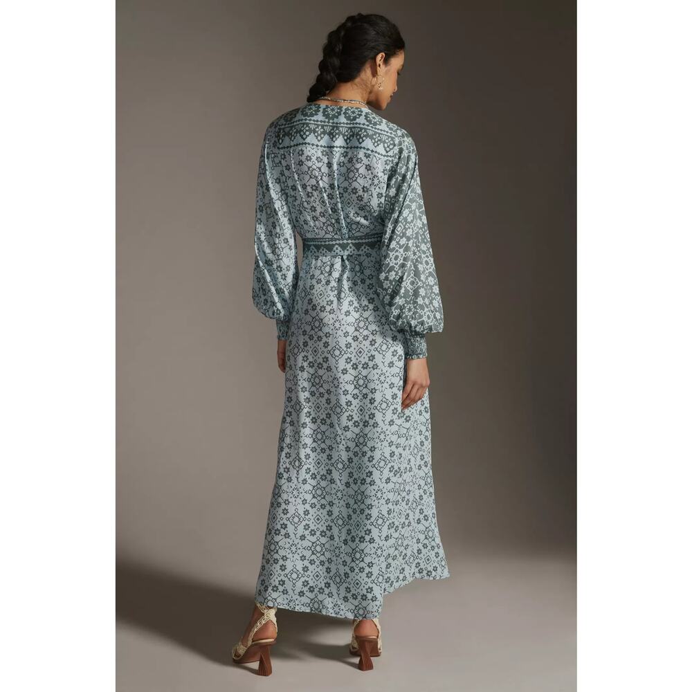 NWT Anthropologie Omika Wrap Maxi Dress, Aqua Green Motif XL - Picture 2 of 7